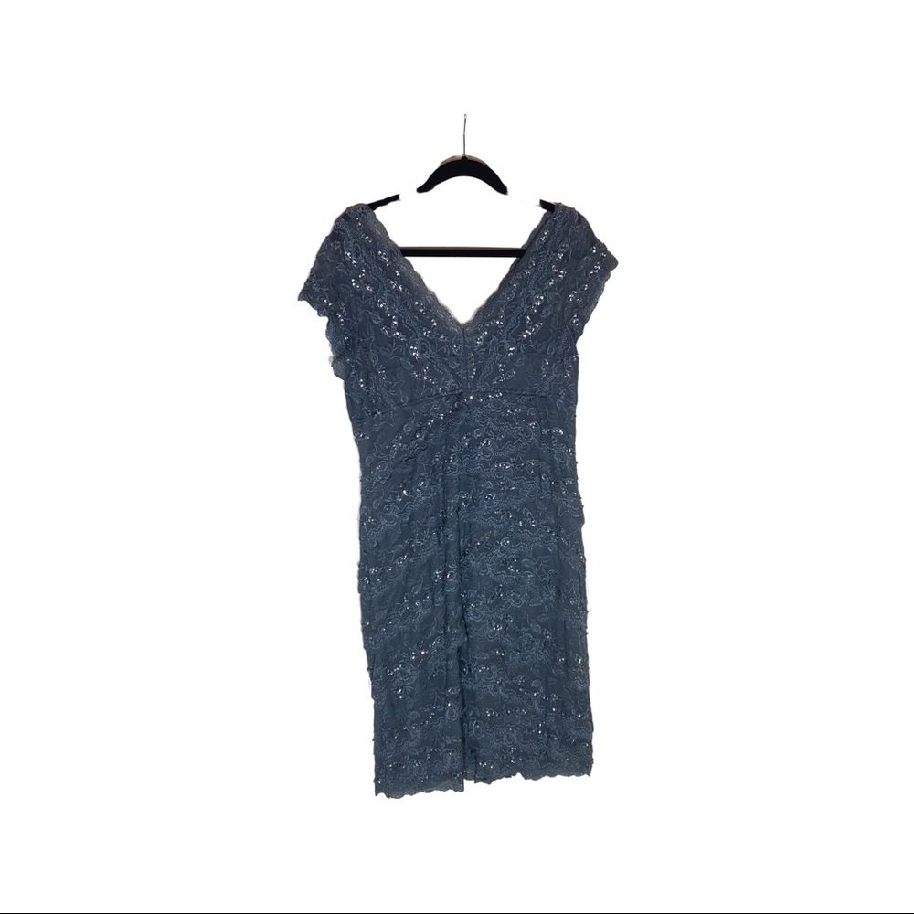 Cache Gray Ruffled Tiered Sequin Cocktail Dress